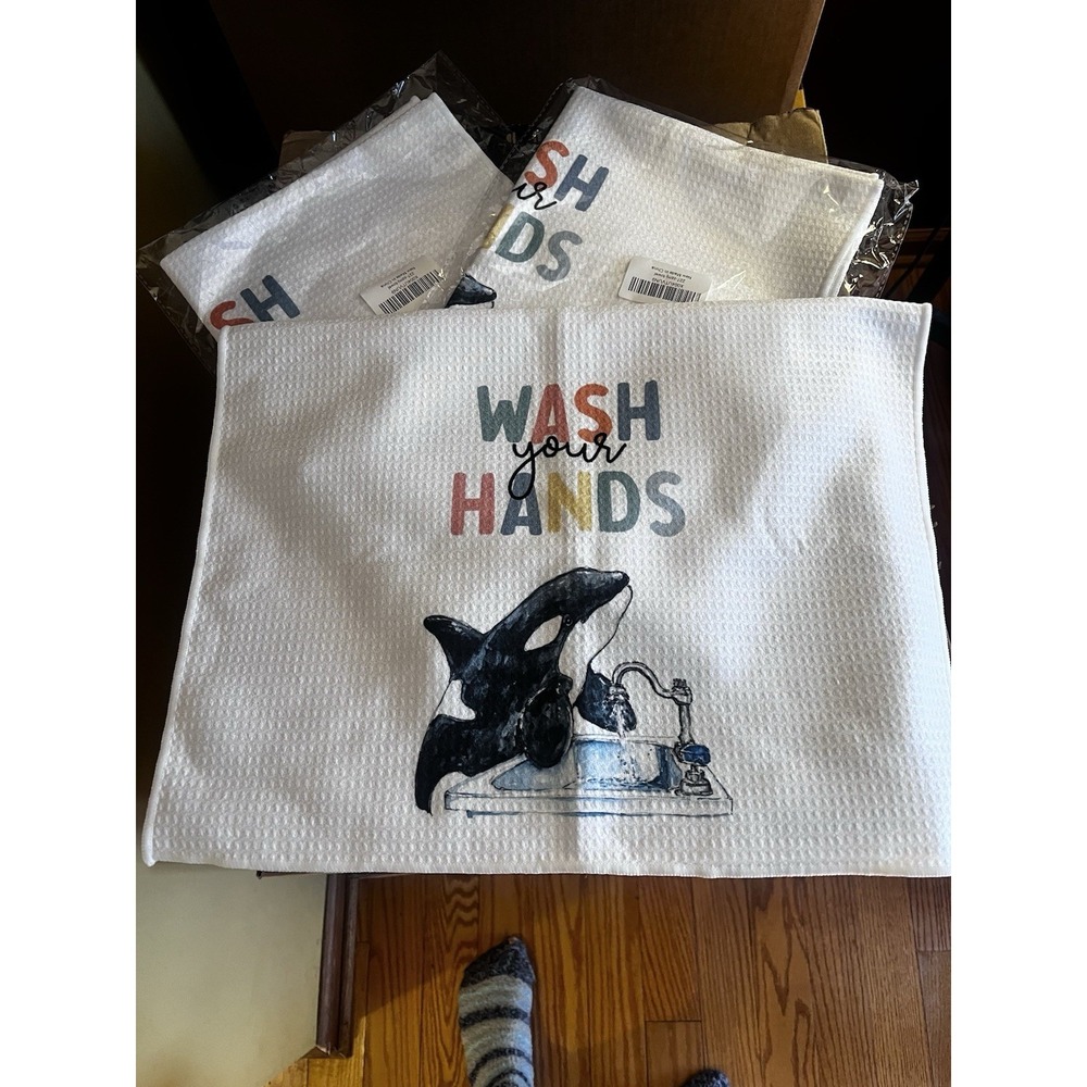 Orca  16x24" Hand Towel Set of  3- Tea Towels, Dishcloths, Washroom, NEW [i]